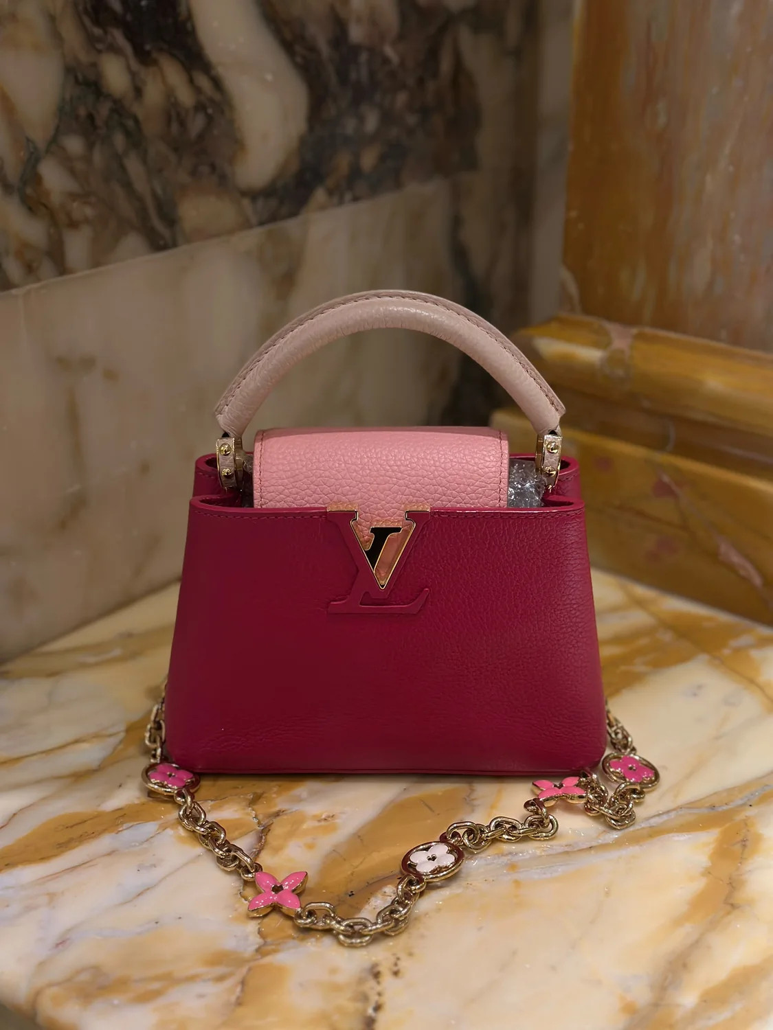 Pink designer handbag